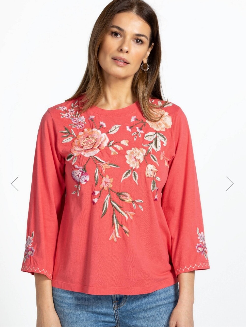 Johnny Was Vienna Kimono Sleeve Tee In Pink Guava Size Medium